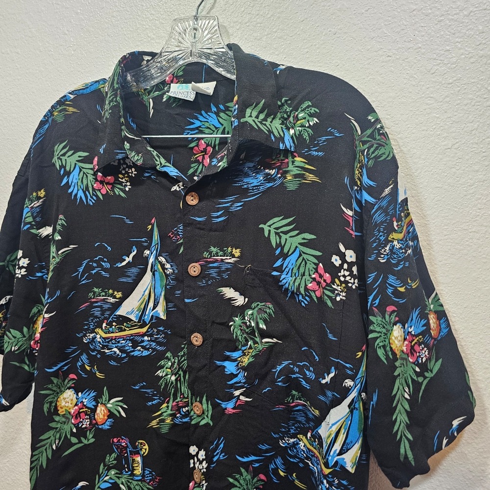 Princess‎ Cruises Hawaiian Button Front Polo Shirt Men's Size Large